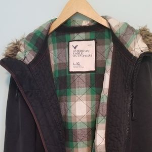 American eagle flannel lined hooded jacket